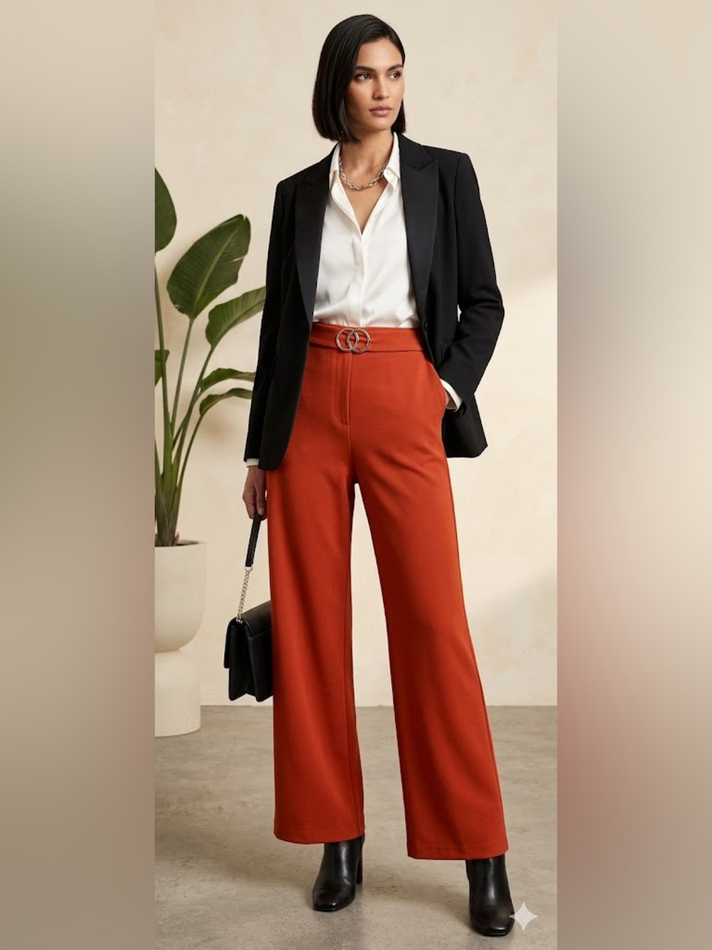 Cato Flowy Anti Wrinkle Orange Stretchy Pants Built in Belt